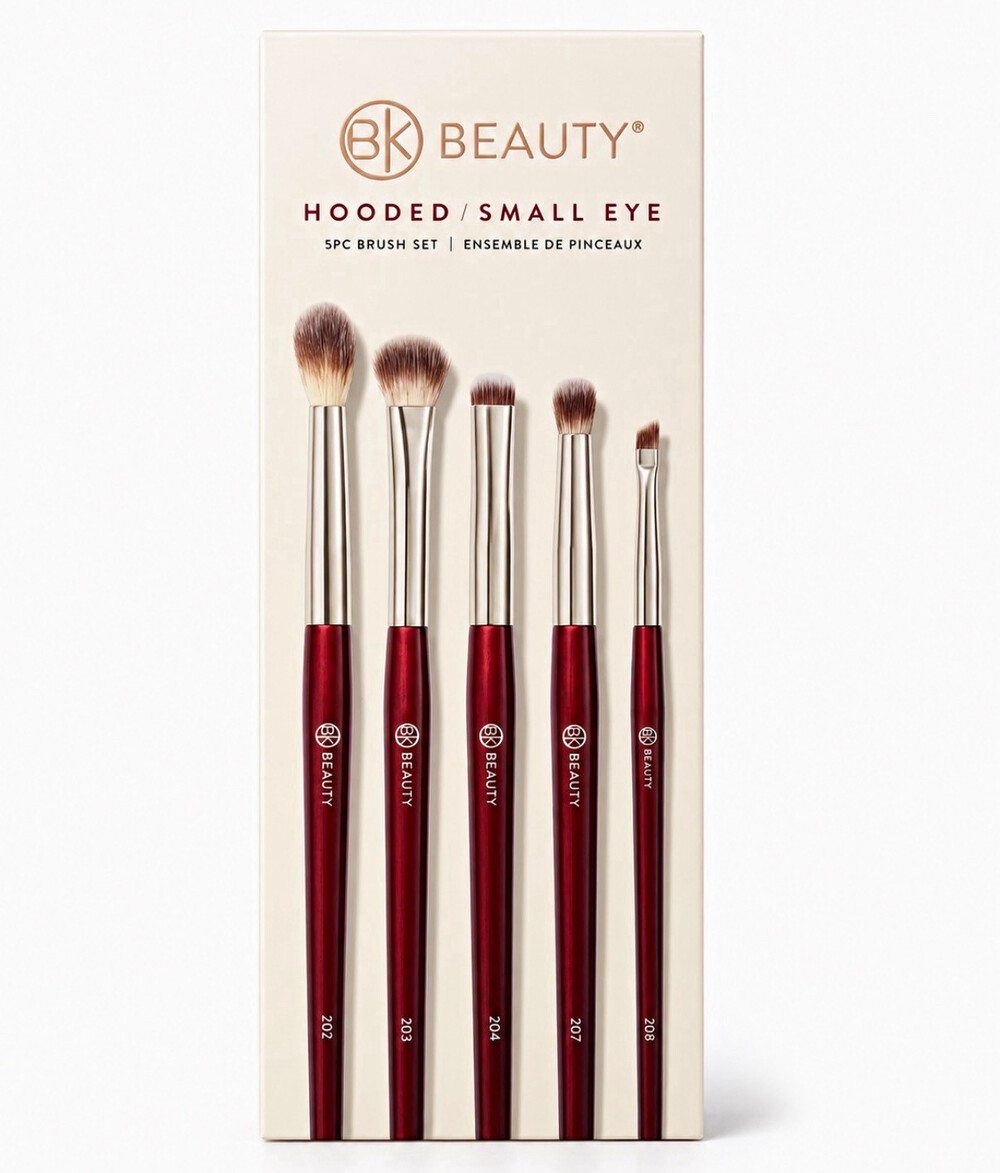 BK BEAUTY Hooded/Small Eye Vegan Cruelty-Free 5PC Brush Set Burgundy/Silver